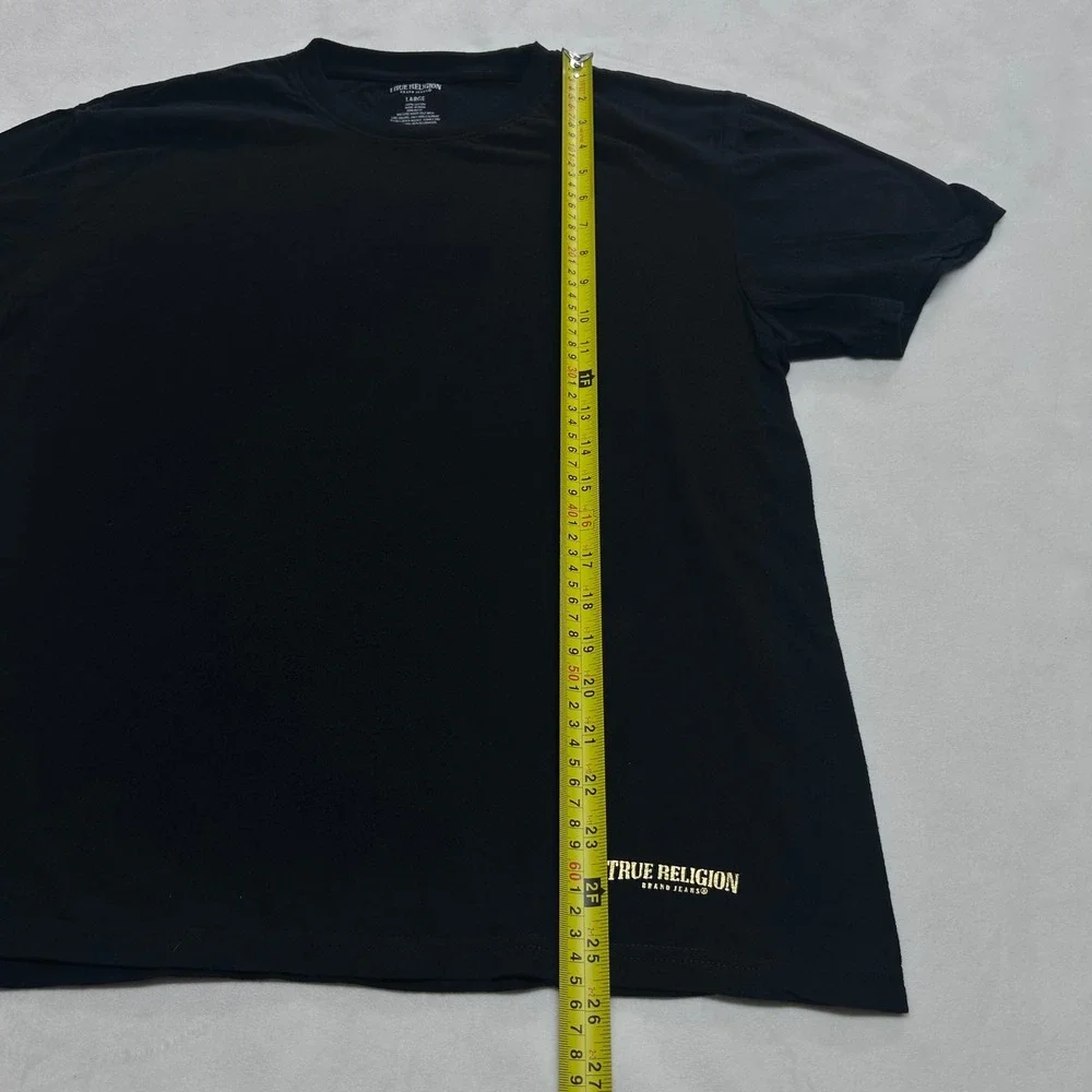 True Religion Mens Black Gold Foil Logo Short Sleeve Cotton T-Shirt Large